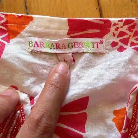 Barbara  Gerwit fish beaded coral tunic swim coverup - Picture 7 of 10